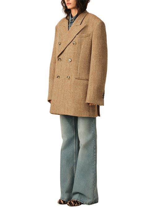 Blazer doppiopetto in lana marrone a spina di pesce AMI PARIS | FBV776WV0214A255